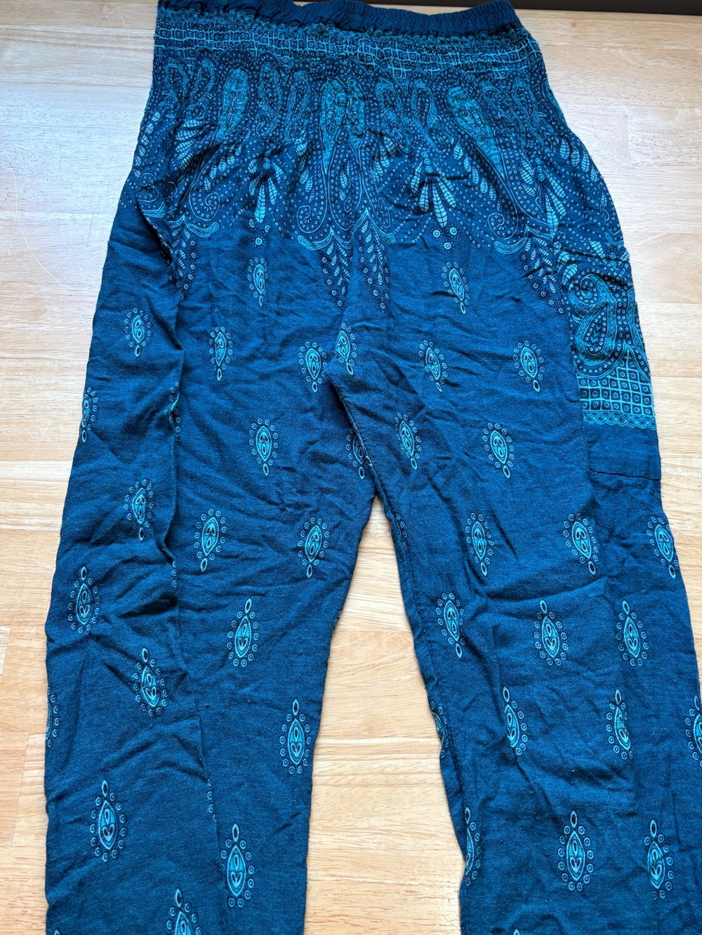 Teal Paisley Print Elastic Waist Lounge Pants